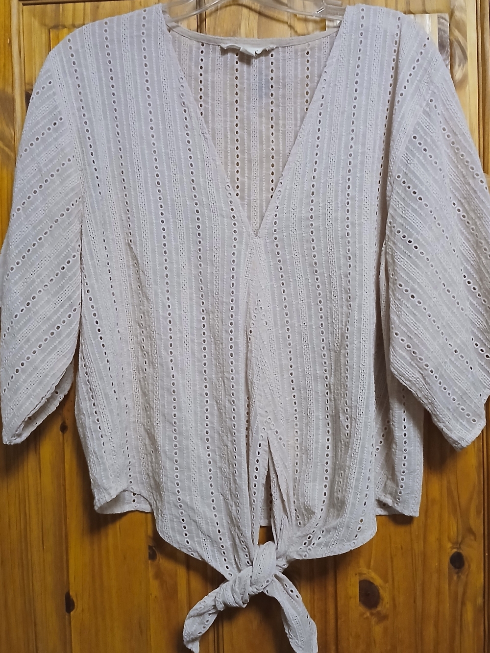 lovestitch Cream Eyelet Tie-Front Blouse